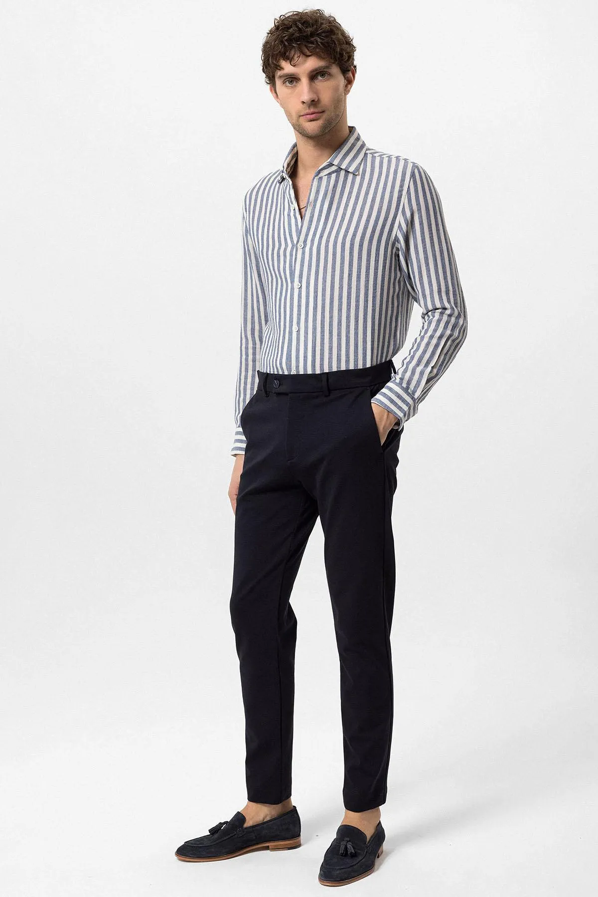 Navy Blue Slim Fit Men's Trousers - Wessi sold by Wessi product image thumbnail 3