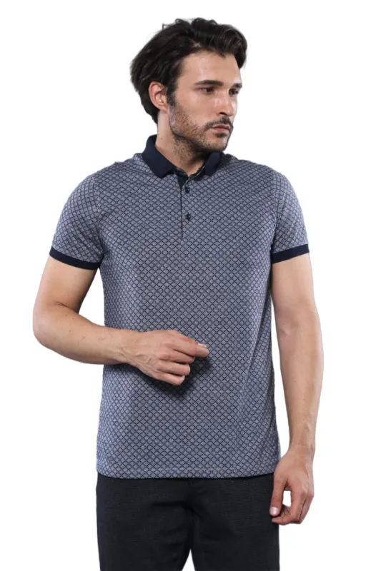 Navy Blue Polo Printed Men T-Shirt | Wessi sold by Wessi