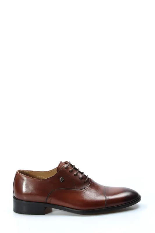Men's Brown Leather Oxford Shoes with Perforated Cap Toe and Embossed Side Detail - Wessi sold by Wessi