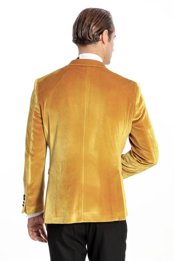 Velvet Slim Fit Yellow Men Tuxedo Jacket - Wessi sold by Wessi product image thumbnail 4