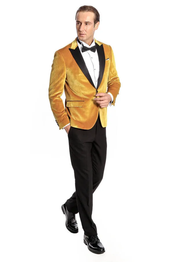 Velvet Slim Fit Yellow Men Tuxedo Jacket - Wessi sold by Wessi product image thumbnail 2