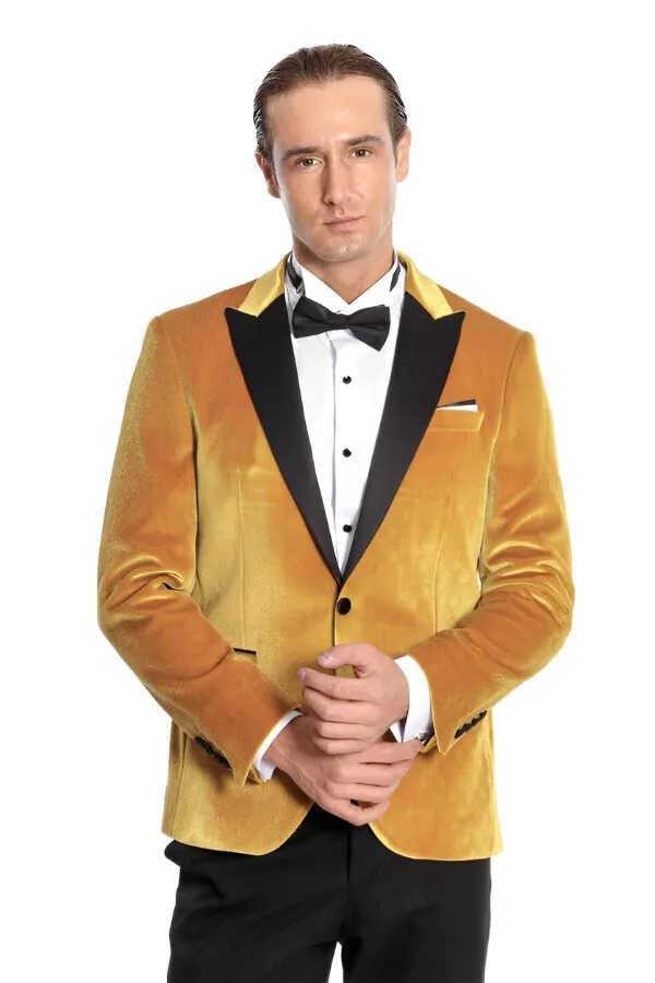 Velvet Slim Fit Yellow Men Tuxedo Jacket - Wessi sold by Wessi