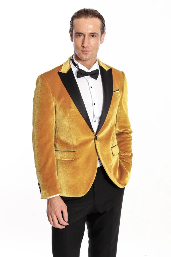 Velvet Slim Fit Yellow Men Tuxedo Jacket - Wessi sold by Wessi product image thumbnail 5