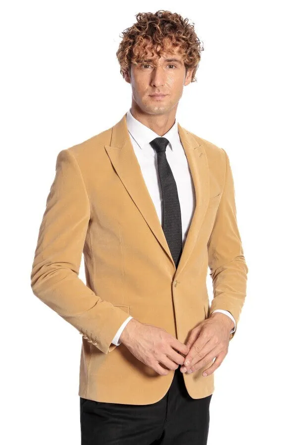 Wide Lapel Velvet Apricot Men Blazer - Wessi sold by Wessi product image thumbnail 5