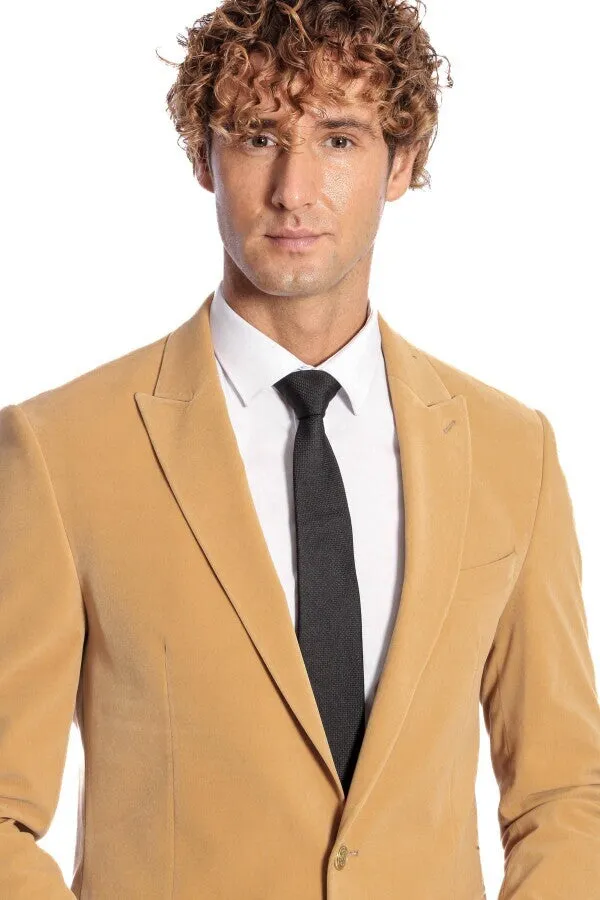 Wide Lapel Velvet Apricot Men Blazer - Wessi sold by Wessi product image thumbnail 2