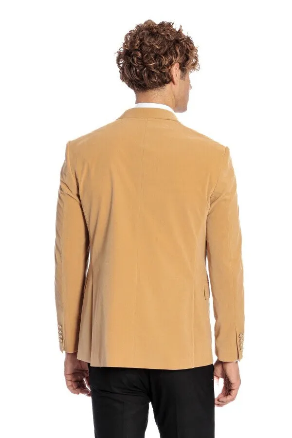 Wide Lapel Velvet Apricot Men Blazer - Wessi sold by Wessi product image thumbnail 4