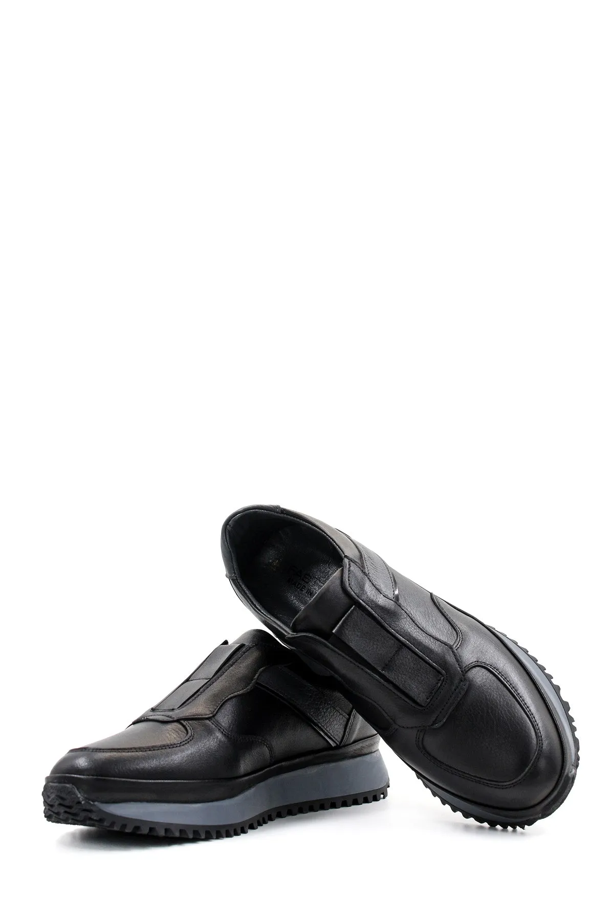 Men's Black Leather Slip-On Sneakers with Cushioned Sole - Wessi sold by Wessi product image thumbnail 5