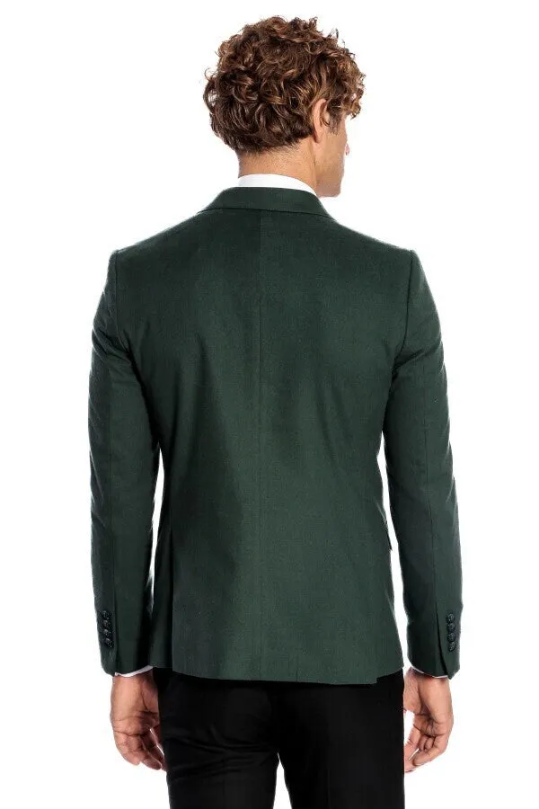 Peak Lapel Single Button Plain Green Men Blazer - Wessi sold by Wessi product image thumbnail 4