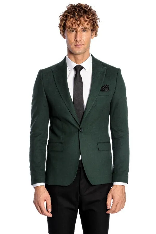 Peak Lapel Single Button Plain Green Men Blazer - Wessi sold by Wessi product image thumbnail 5