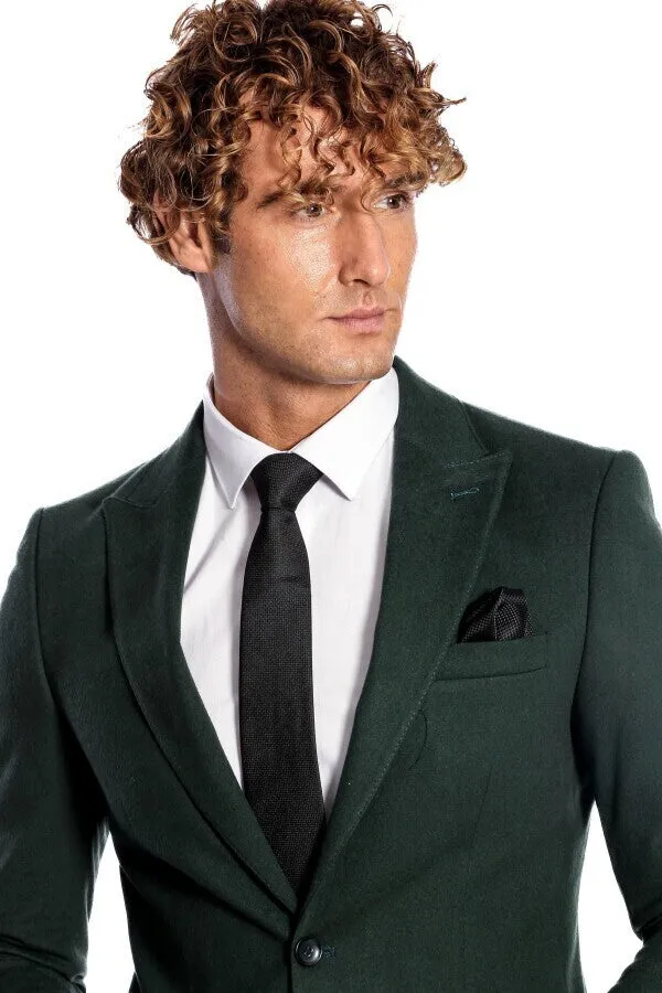 Peak Lapel Single Button Plain Green Men Blazer - Wessi sold by Wessi product image thumbnail 2