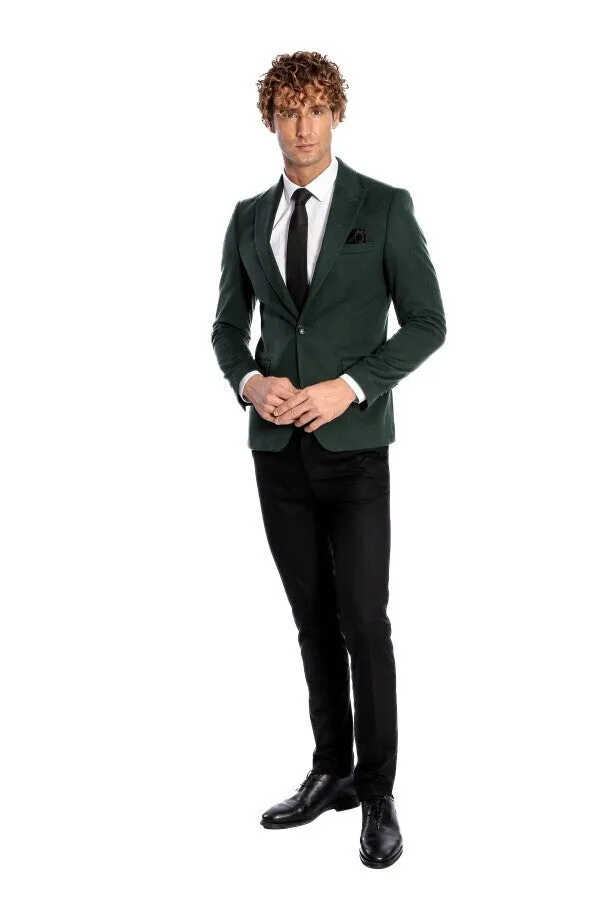 Peak Lapel Single Button Plain Green Men Blazer - Wessi sold by Wessi product image thumbnail 3