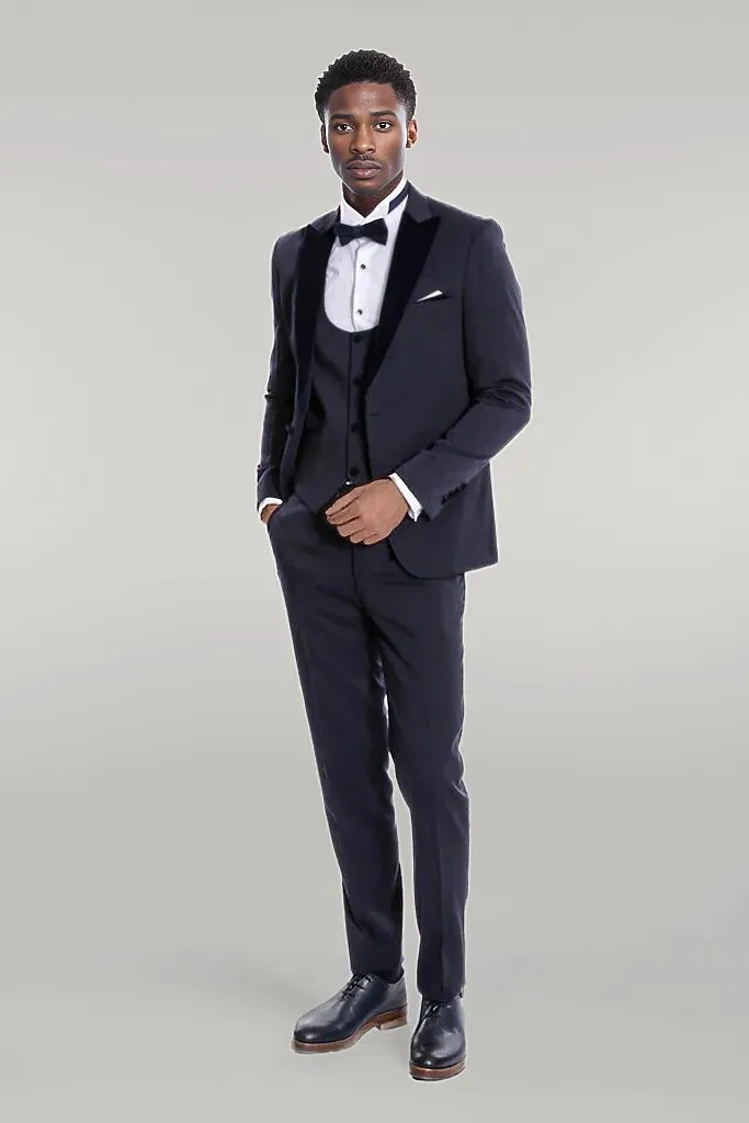 Velvet Lapel Slim Fit Navy Blue Men Tuxedo - Wessi sold by Wessi product image thumbnail 5
