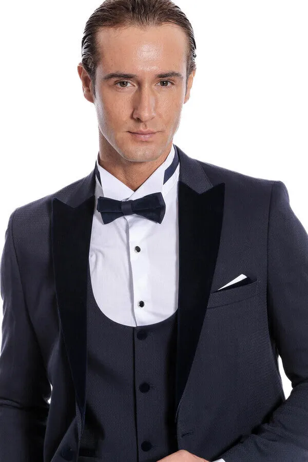 Velvet Lapel Slim Fit Navy Blue Men Tuxedo - Wessi sold by Wessi product image thumbnail 3
