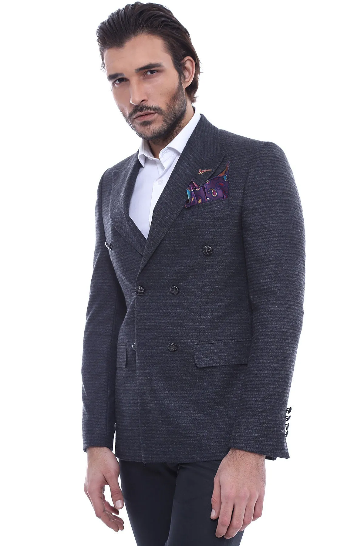 Double Breasted Slim Fit Navy Blue Blazer - Wessi sold by Wessi product image thumbnail 3