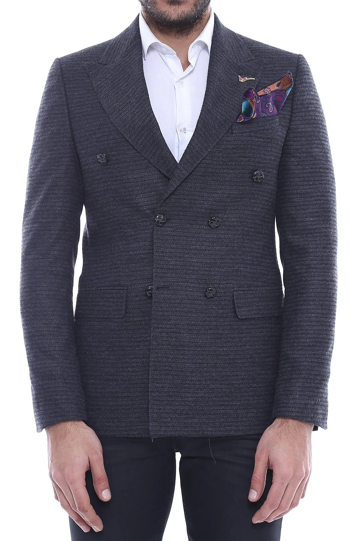 Double Breasted Slim Fit Navy Blue Blazer - Wessi sold by Wessi