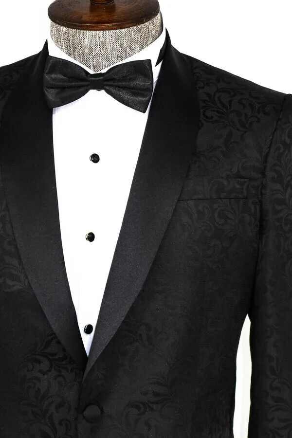 Shawl Lapel Floral Patterned Black Men Wedding Groom Blazer - Wessi sold by Wessi product image thumbnail 2