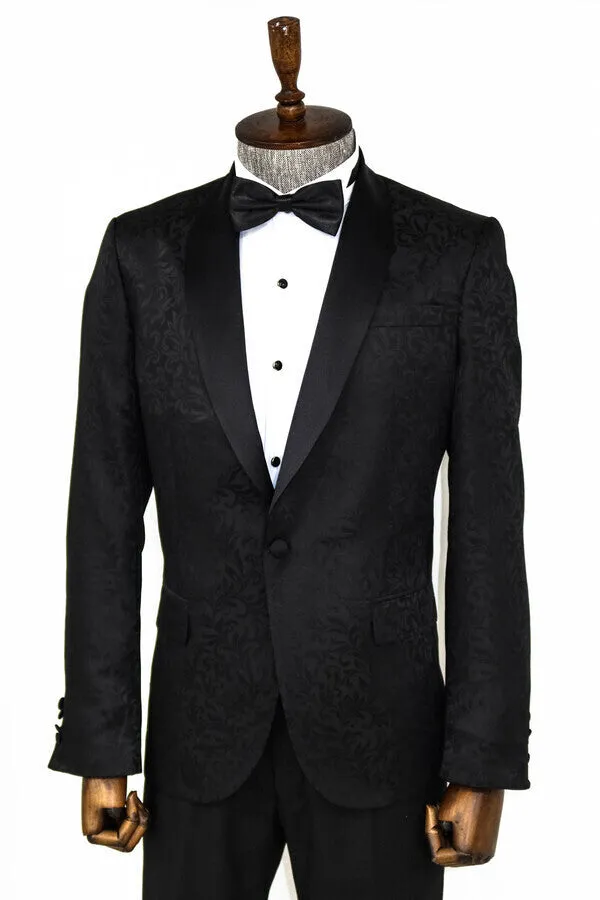 Shawl Lapel Floral Patterned Black Men Wedding Groom Blazer - Wessi sold by Wessi product image thumbnail 3