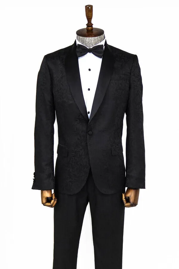 Shawl Lapel Floral Patterned Black Men Wedding Groom Blazer - Wessi sold by Wessi product image thumbnail 4
