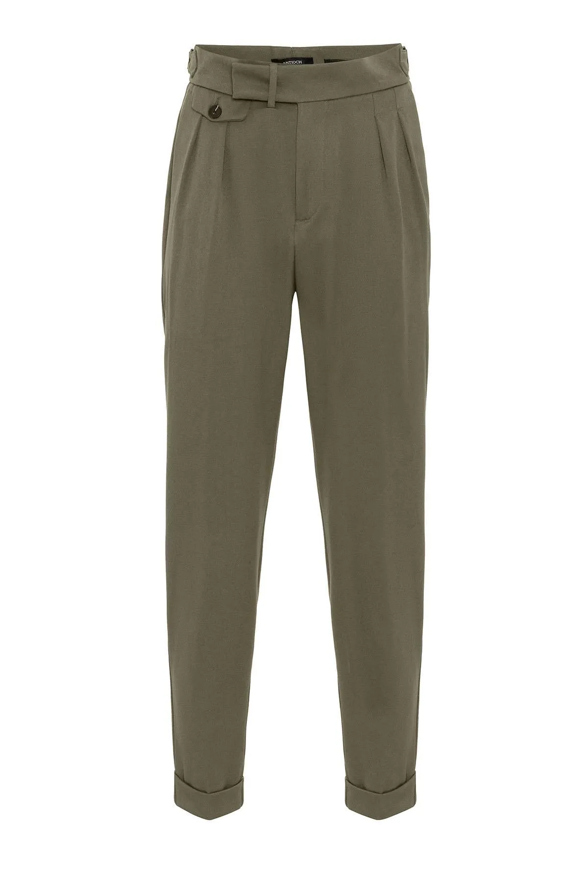 Men's Khaki High Waist Pleated  Trousers - Wessi sold by Wessi product image thumbnail 2