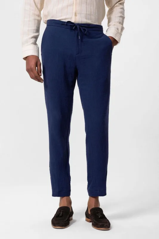 Men's Navy Blue Navy Regular Fit Drawstring Pants - Wessi sold by Wessi