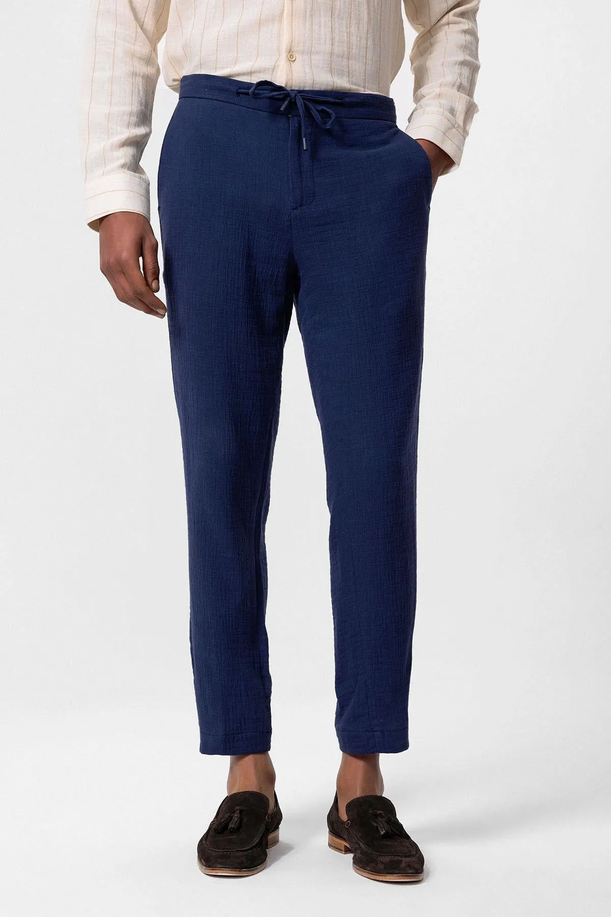 Men's Navy Blue Navy Regular Fit Drawstring Pants - Wessi sold by Wessi