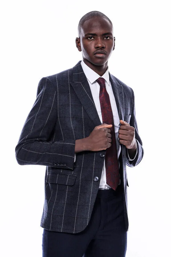 Checked Navy Blue Slim-Fit Blazer - Wessi sold by Wessi product image thumbnail 5