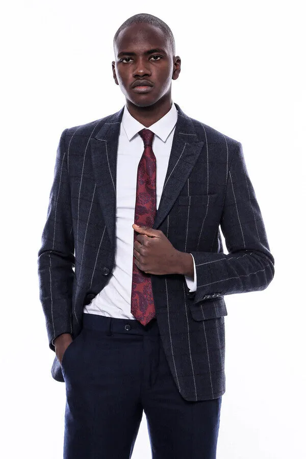 Checked Navy Blue Slim-Fit Blazer - Wessi sold by Wessi product image thumbnail 3