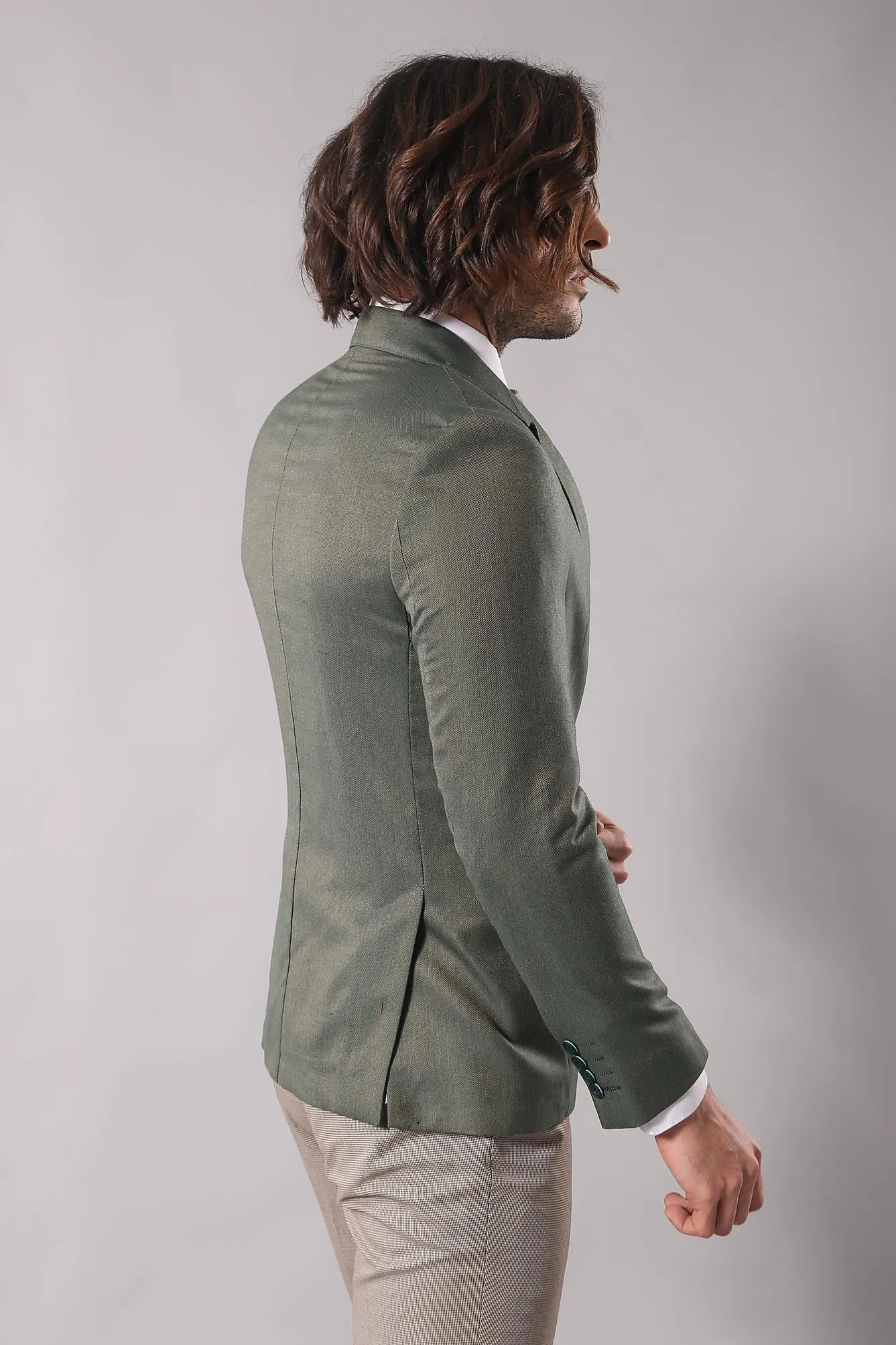Single Button Half Liner Pointed Collar Green Jacket-Wessi sold by Wessi product image thumbnail 4