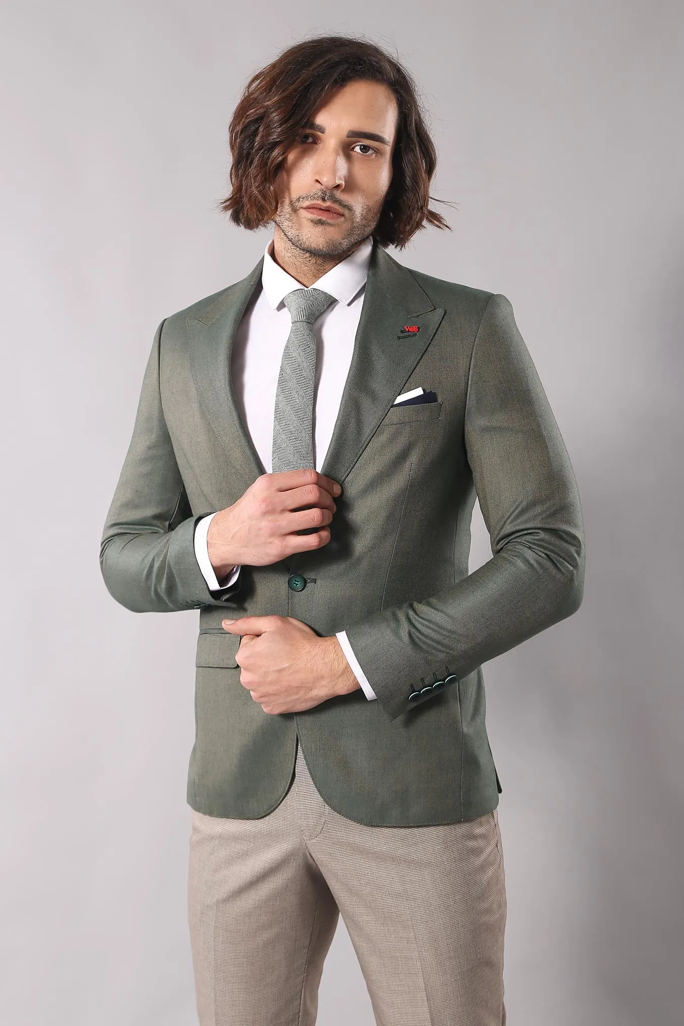 Single Button Half Liner Pointed Collar Green Jacket-Wessi sold by Wessi