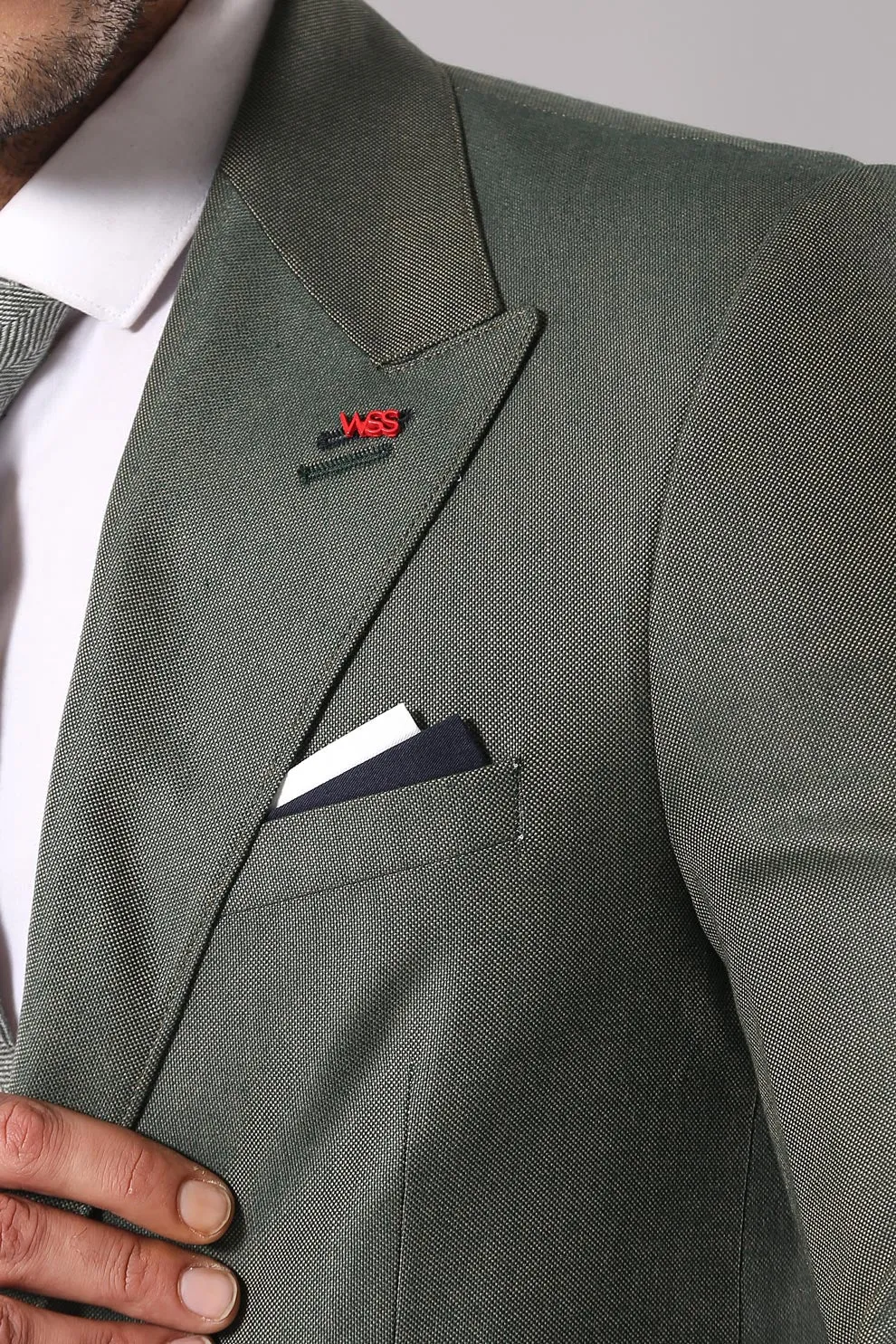 Single Button Half Liner Pointed Collar Green Jacket-Wessi sold by Wessi product image thumbnail 2