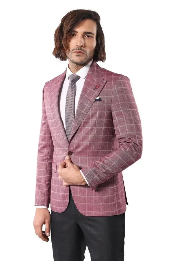 Single Button Wide Pointed Collar Burgundy Blazer - Wessi sold by Wessi