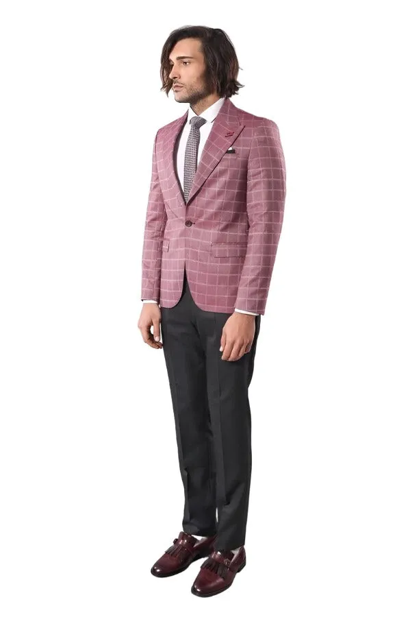 Single Button Wide Pointed Collar Burgundy Blazer - Wessi sold by Wessi product image thumbnail 3