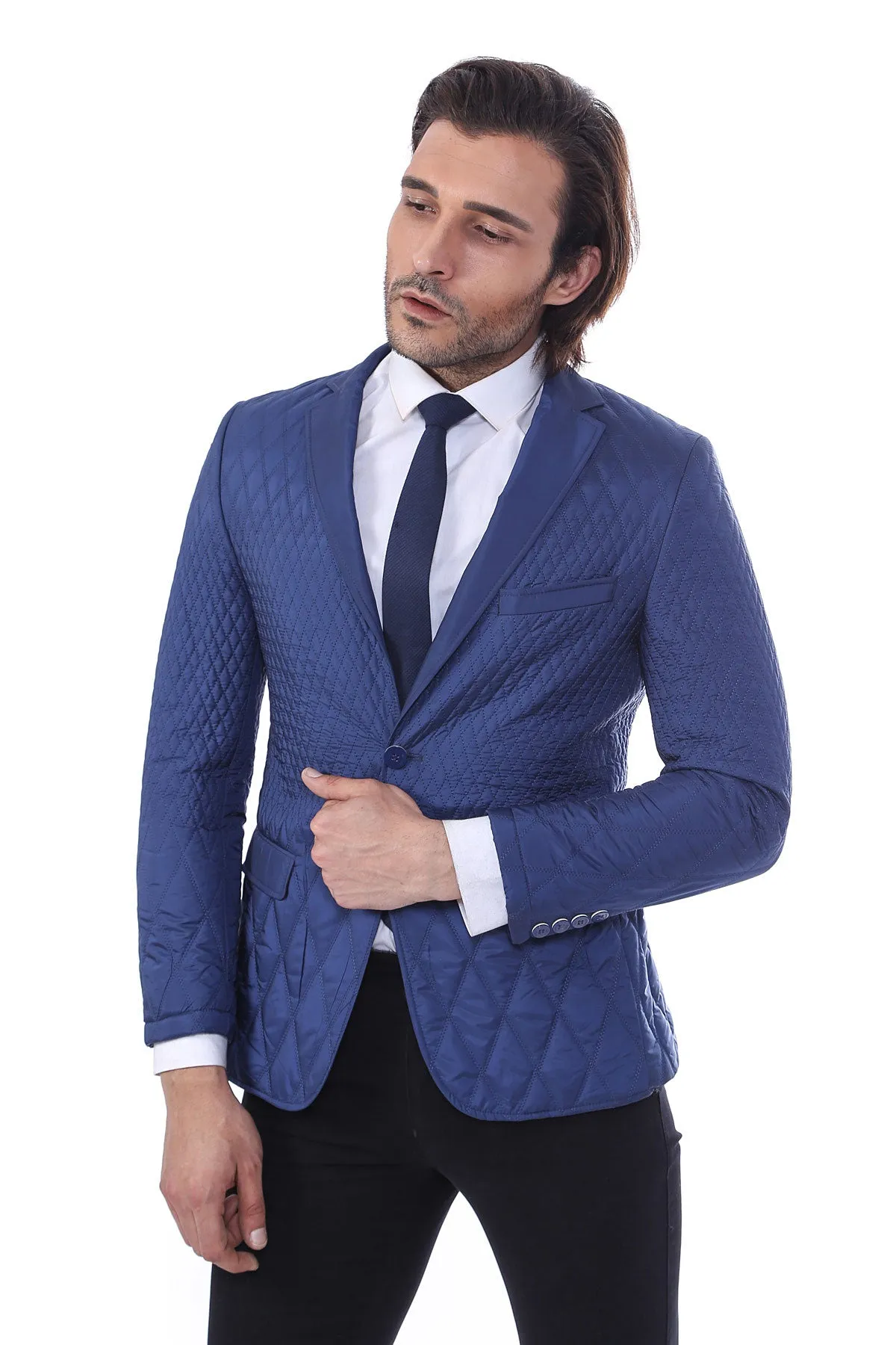 3 Pockets 2 Button Quilted Coat Jacket Navy Blue Short Coat-Wessi sold by Wessi