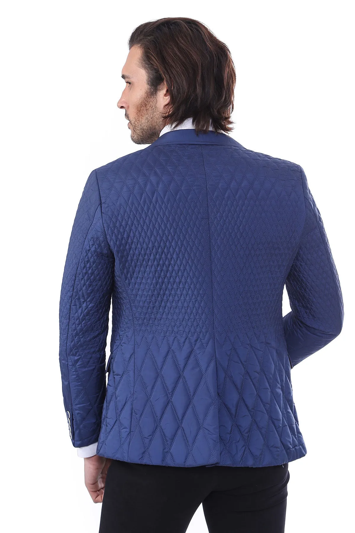 3 Pockets 2 Button Quilted Coat Jacket Navy Blue Short Coat-Wessi sold by Wessi product image thumbnail 4