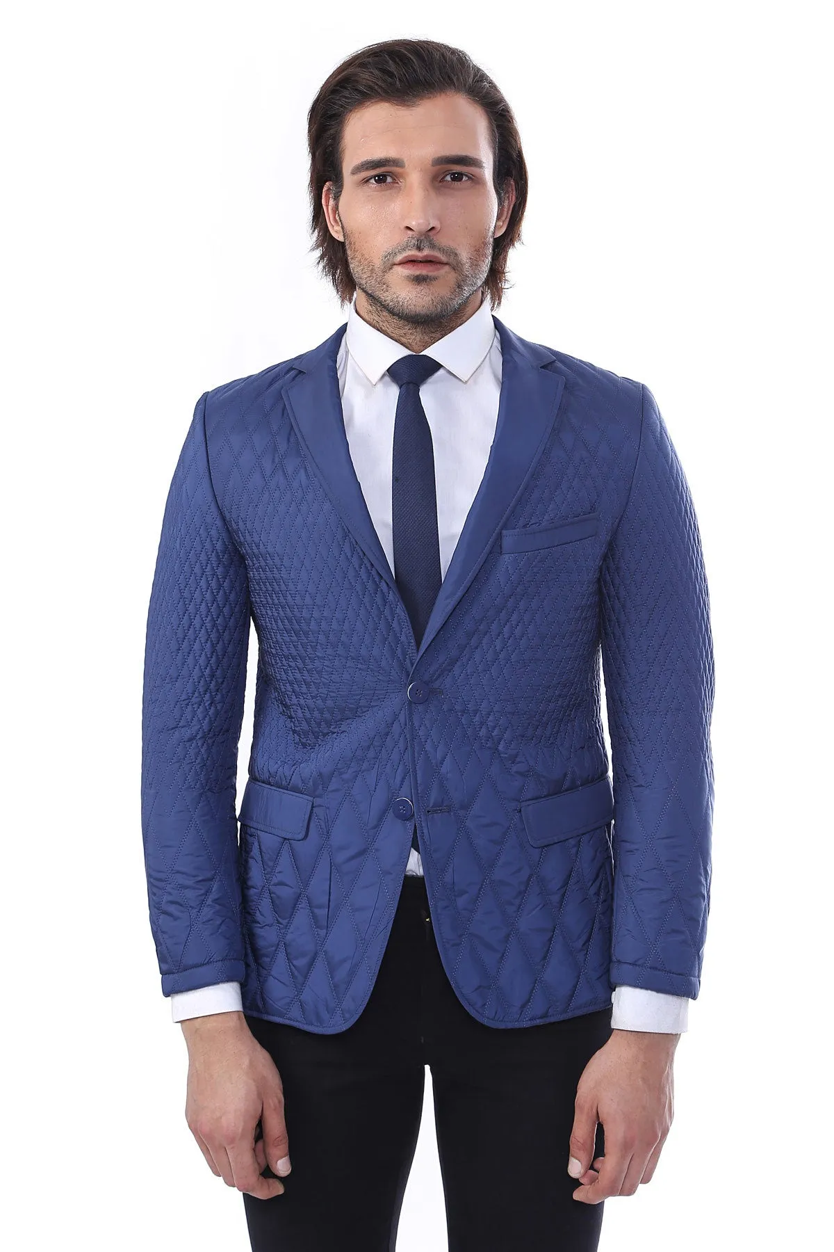 3 Pockets 2 Button Quilted Coat Jacket Navy Blue Short Coat-Wessi sold by Wessi product image thumbnail 3