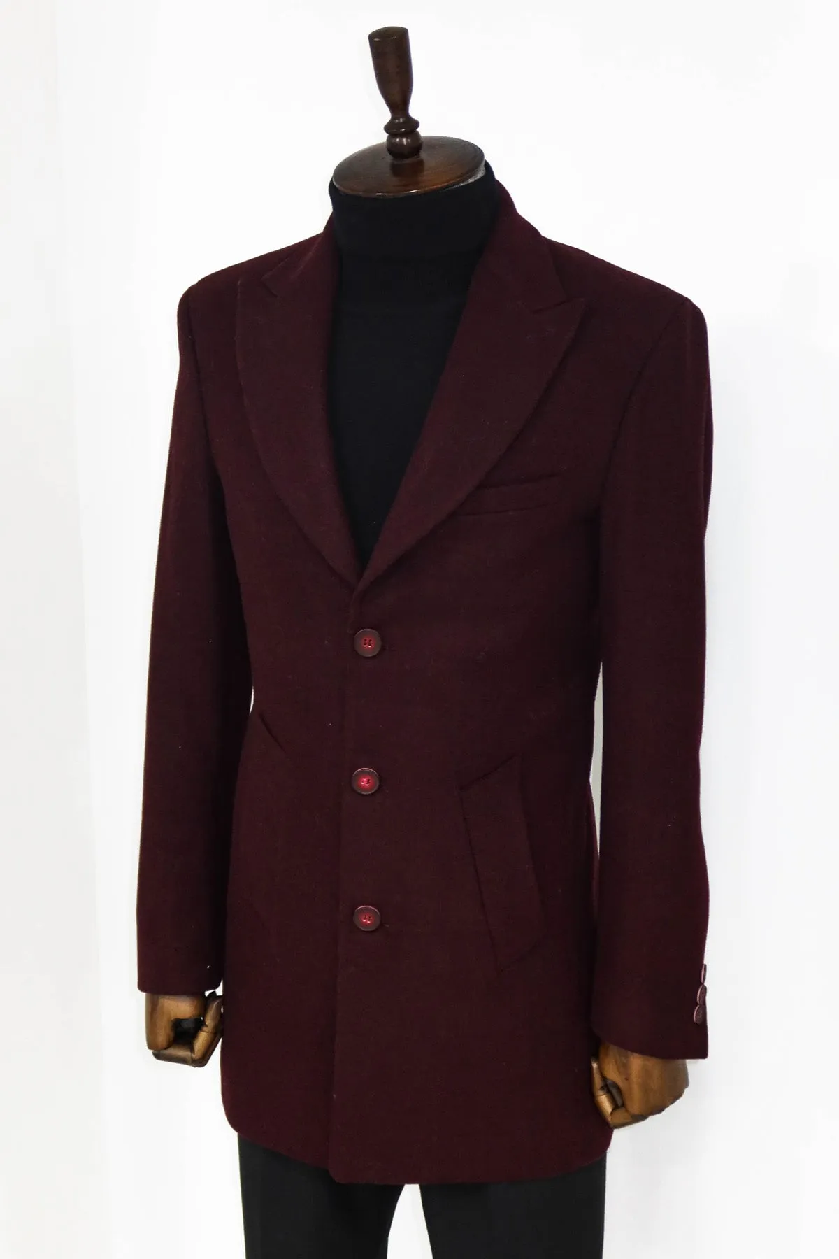 Wide Lapel Wool Burgundy Men Coat - Wessi sold by Wessi product image thumbnail 3