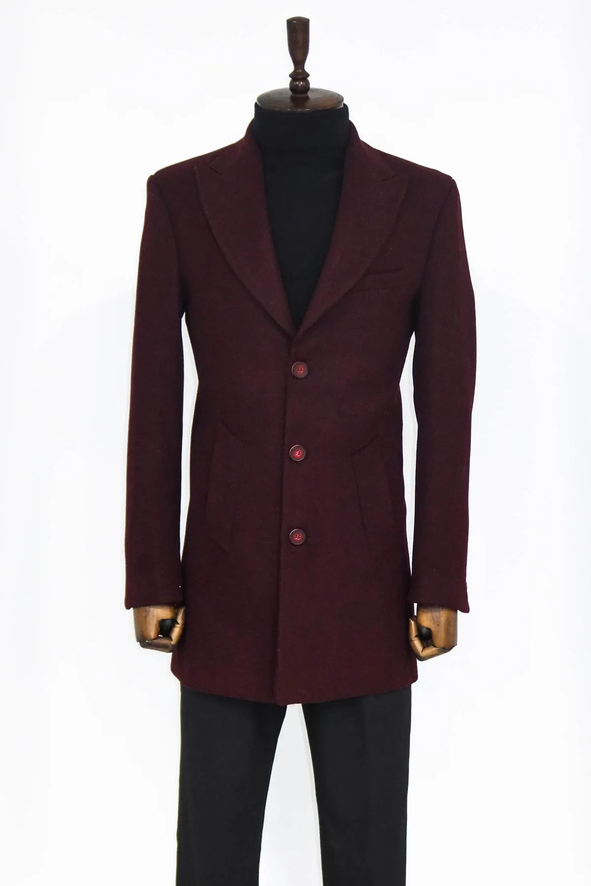 Wide Lapel Wool Burgundy Men Coat - Wessi sold by Wessi product image thumbnail 2