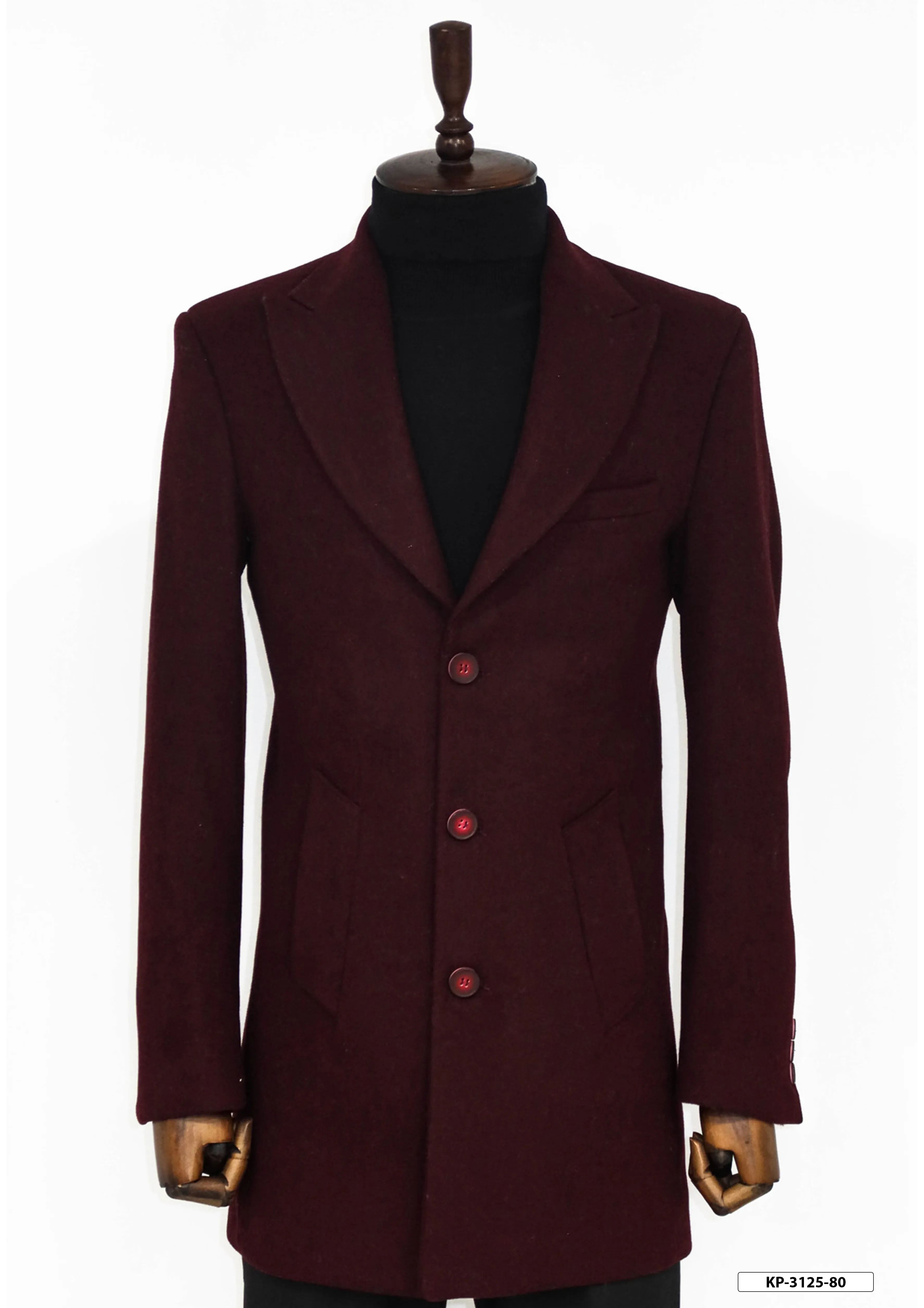 Wide Lapel Wool Burgundy Men Coat - Wessi sold by Wessi