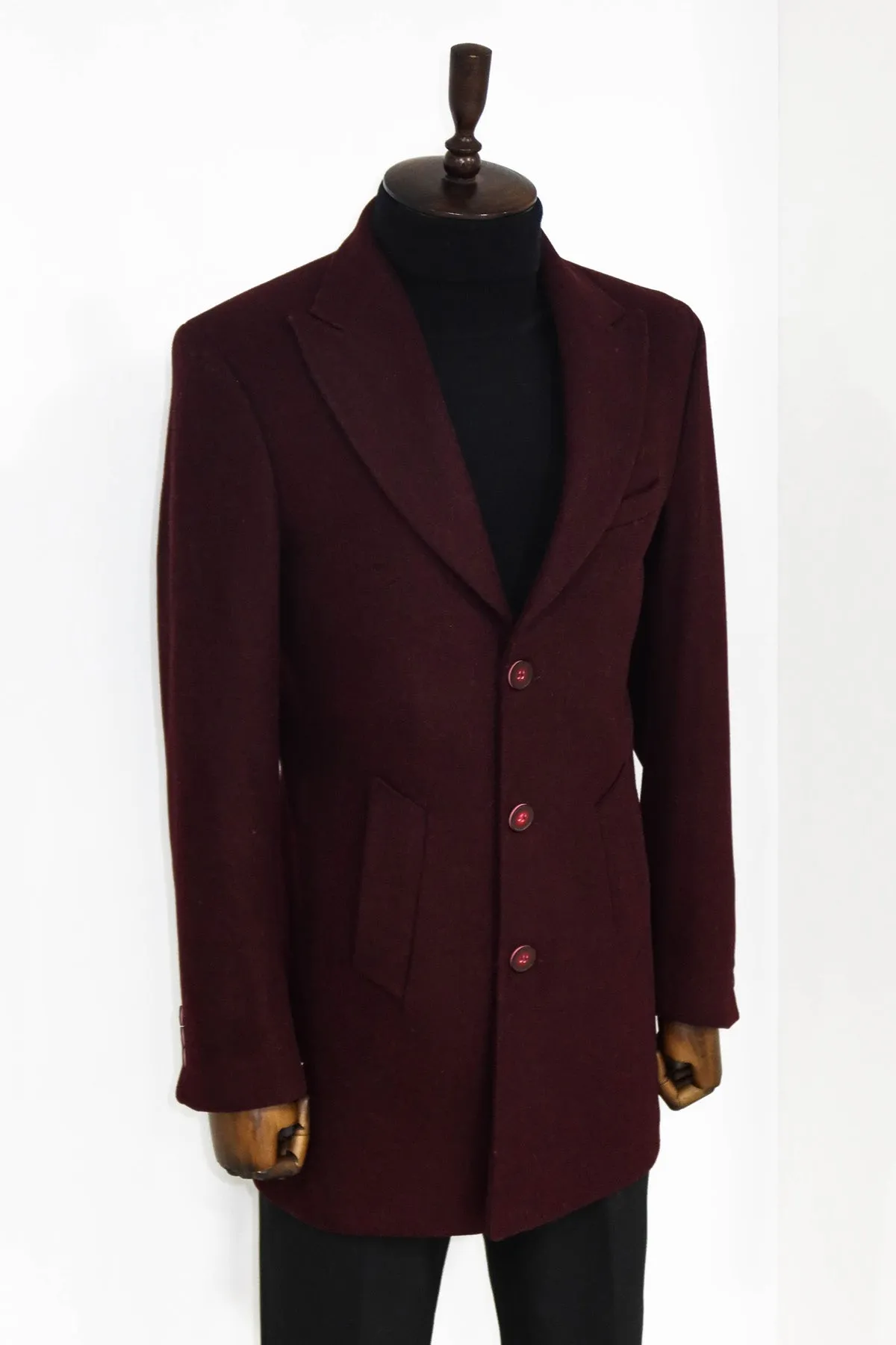Wide Lapel Wool Burgundy Men Coat - Wessi sold by Wessi product image thumbnail 4