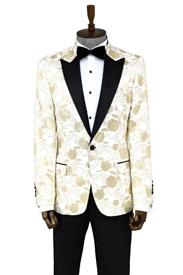 Floral Patterned White Men Tuxedo Blazer - Wessi sold by Wessi product image thumbnail 5