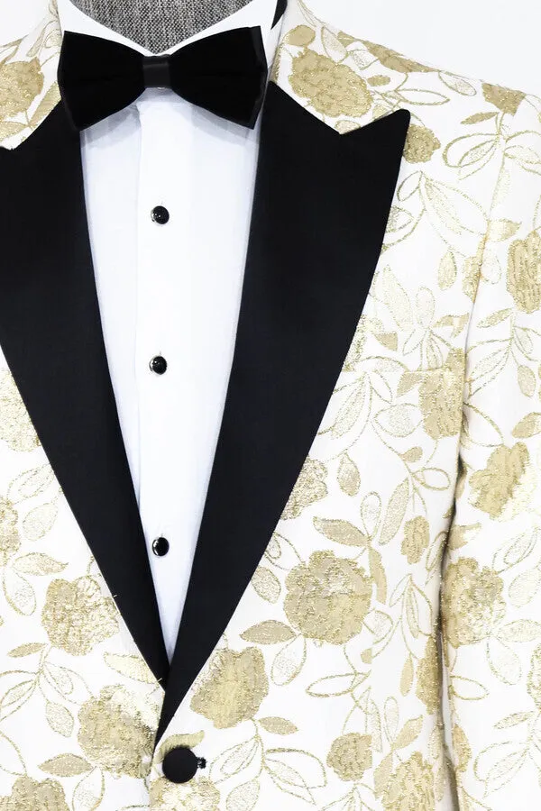 Floral Patterned White Men Tuxedo Blazer - Wessi sold by Wessi product image thumbnail 2