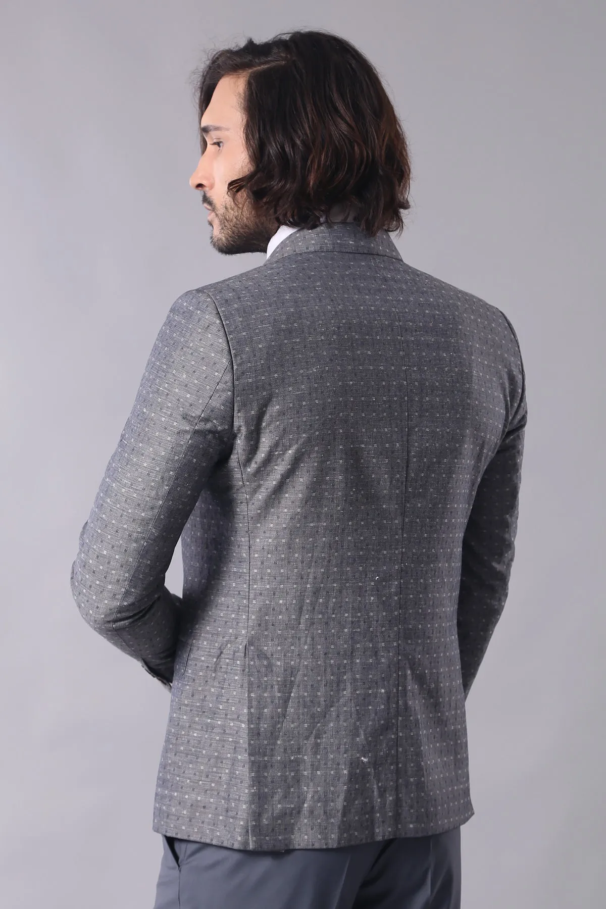 Grey Linen Dot Patterned Jacket | Wessi sold by Wessi product image thumbnail 3