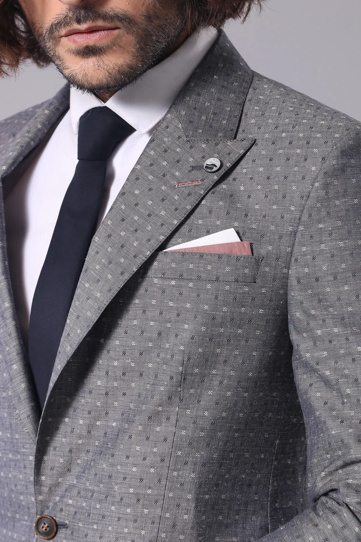 Grey Linen Dot Patterned Jacket | Wessi sold by Wessi product image thumbnail 2