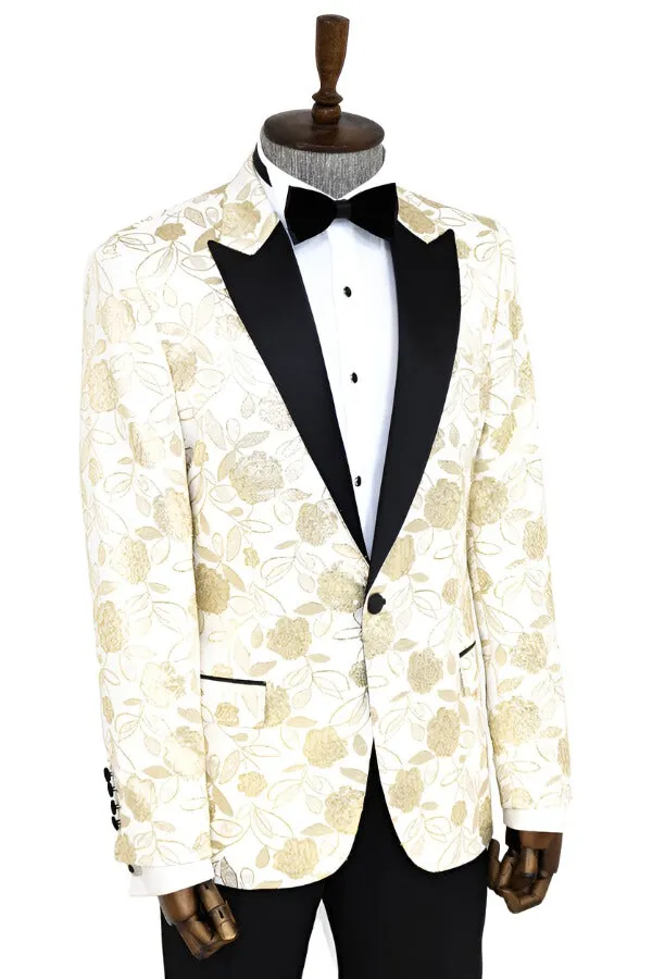 Floral Patterned White Men Tuxedo Blazer - Wessi sold by Wessi product image thumbnail 4