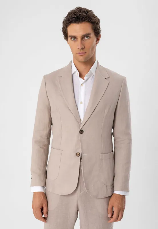 Men's Beige 100% Linen Blazer Jacket - Wessi sold by Wessi