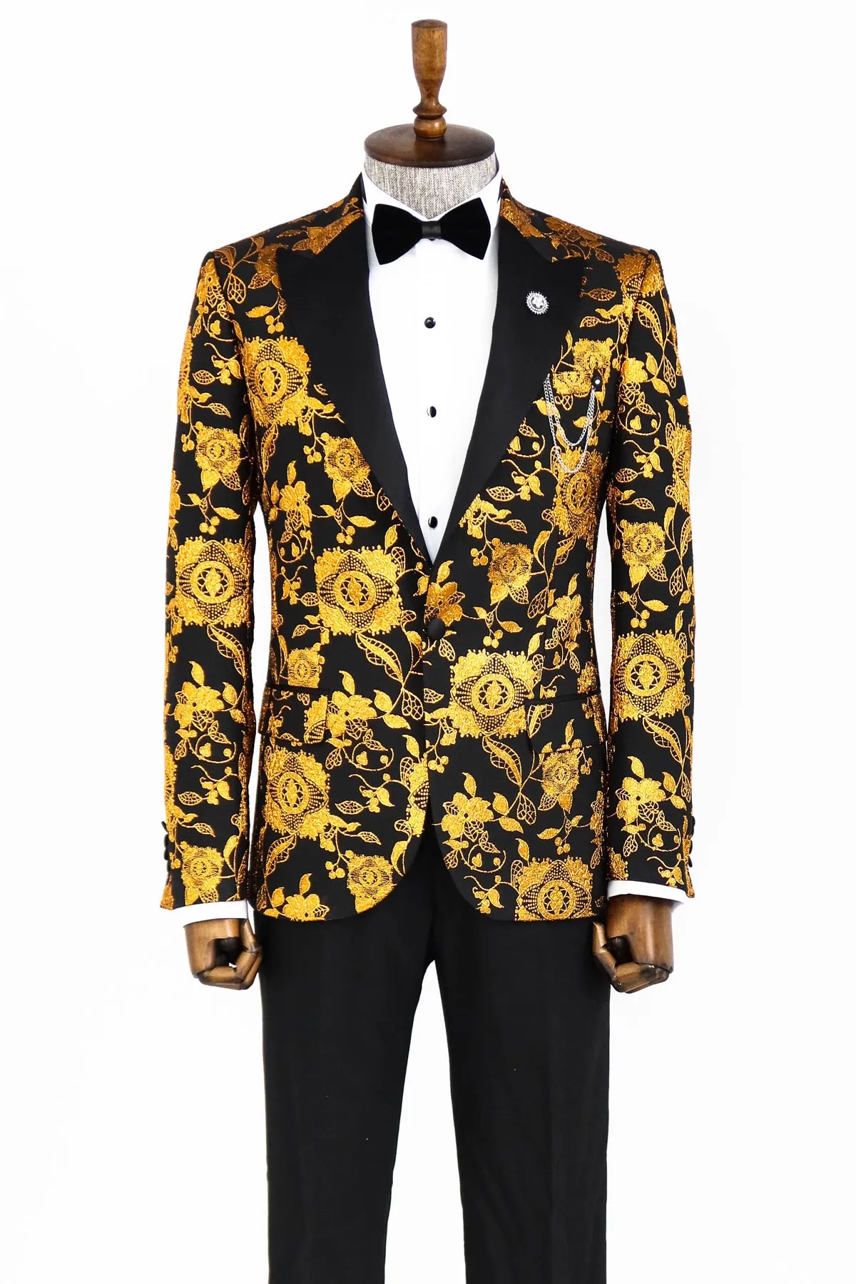 Floral Patterned Slim Fit Yellow Men Party Blazer - Wessi sold by Wessi product image thumbnail 3