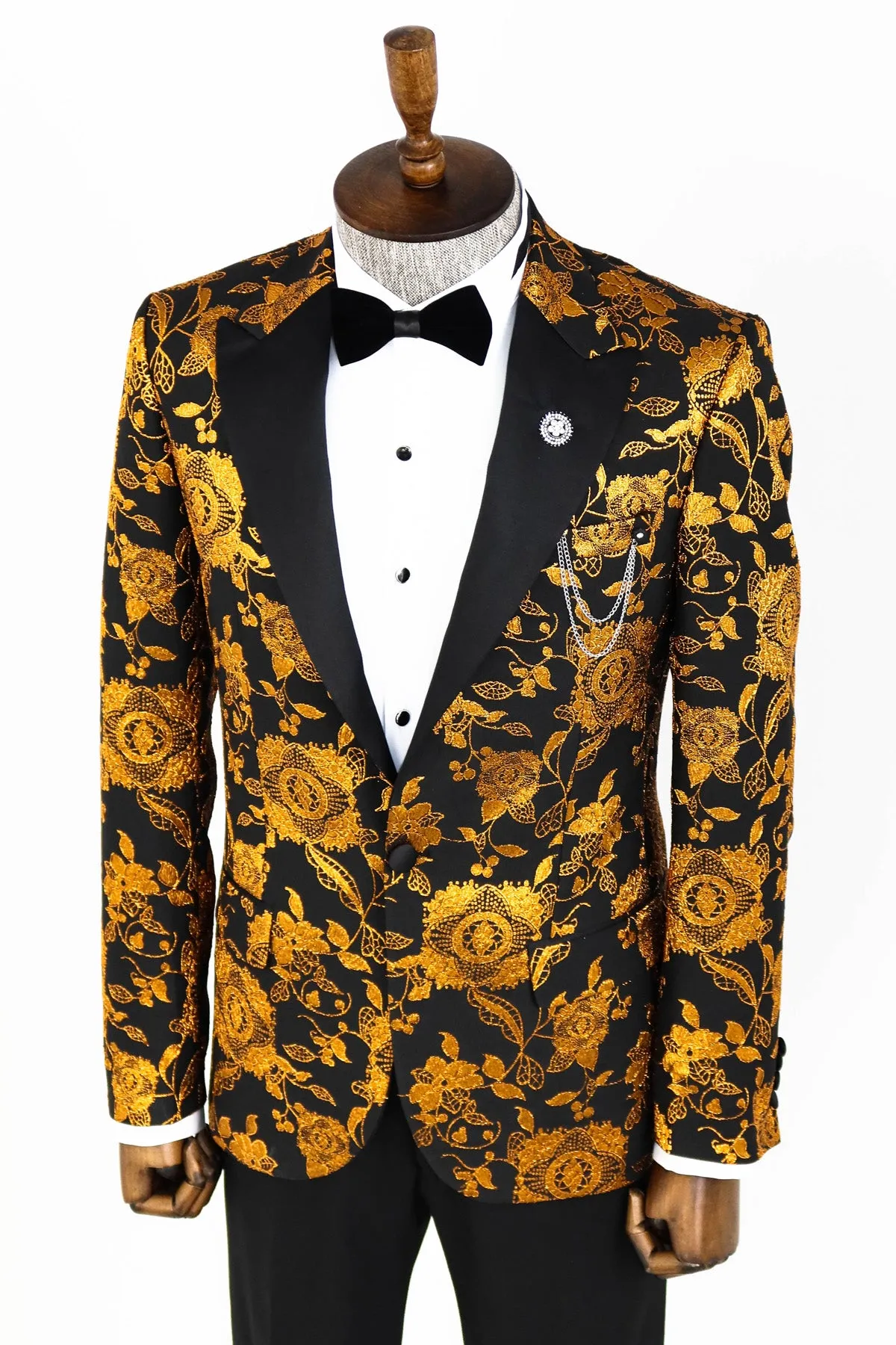 Floral Patterned Slim Fit Yellow Men Party Blazer - Wessi sold by Wessi product image thumbnail 4