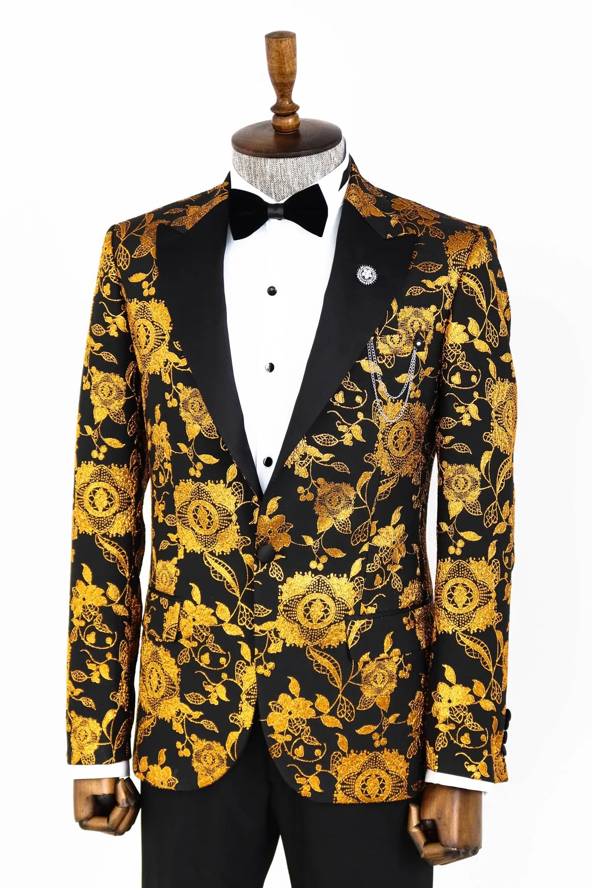 Floral Patterned Slim Fit Yellow Men Party Blazer - Wessi sold by Wessi product image thumbnail 5