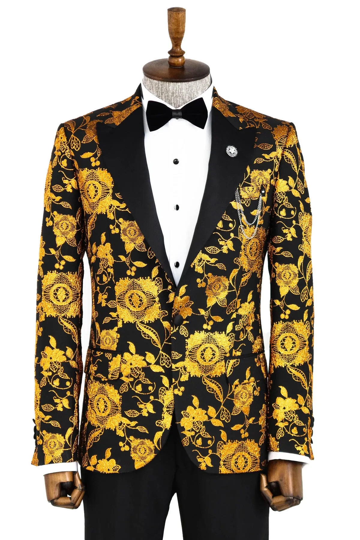 Floral Patterned Slim Fit Yellow Men Party Blazer - Wessi sold by Wessi