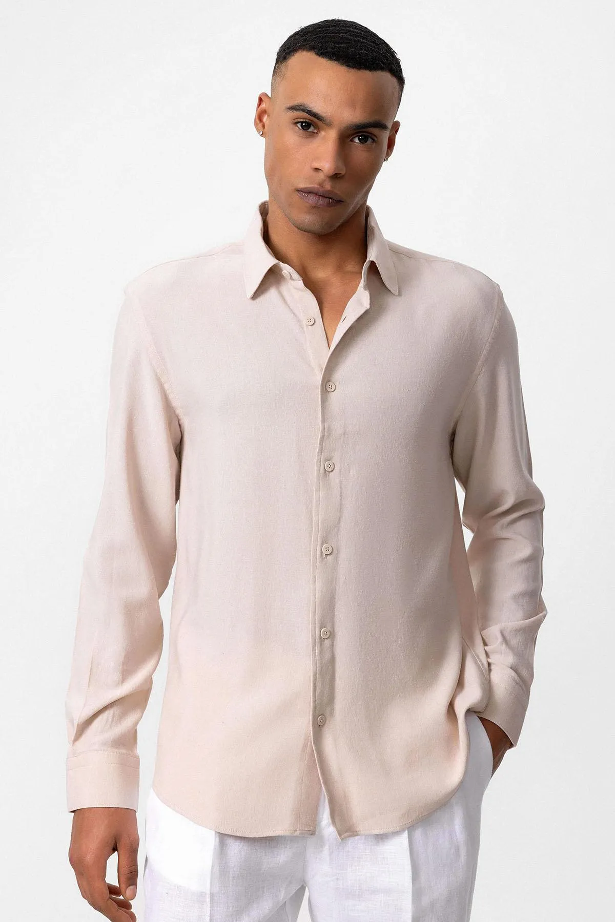 Beige Long Sleeve Linen Shirt - Wessi sold by Wessi